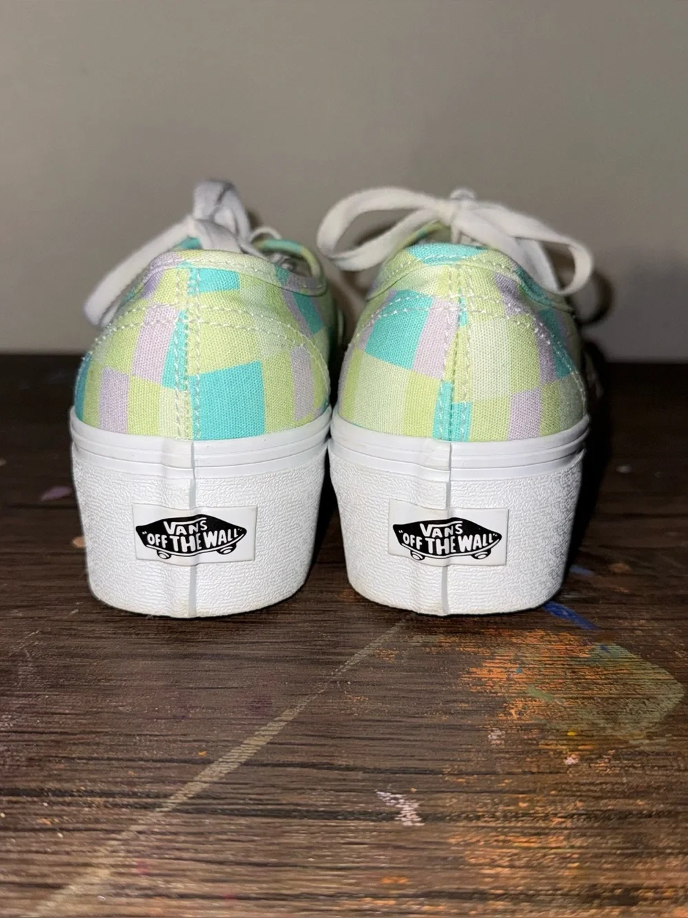 Vans Pastel Checkerboard Platform Sneakers in Mint, Lavender&Aqua Women’s Size 6
